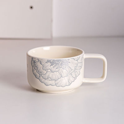 Floral Blue Ceramic Coffee Cup And Wooden Saucer Porcelain Kaffeetasse With Wood Matt