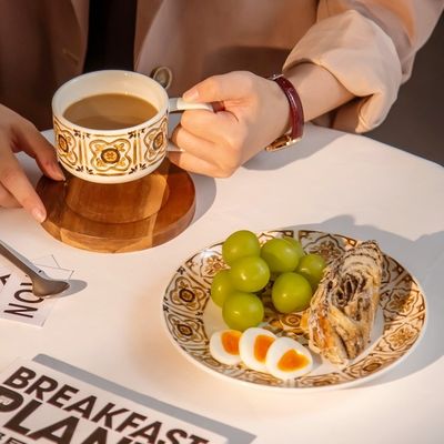 Retro Style 200ml Turkish Coffee Cups With Saucer And Vintage Ceramic Tea Plates Set
