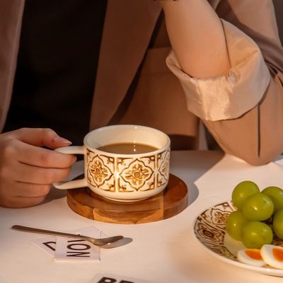 Retro Style 200ml Turkish Coffee Cups With Saucer And Vintage Ceramic Tea Plates Set