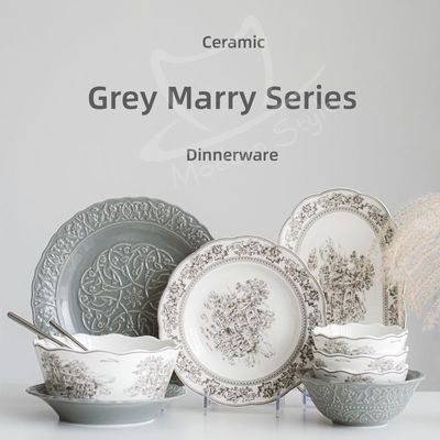 Europe Design Purple Green Gray Embossed Relief Floral Ceramic Tableware For Occasion