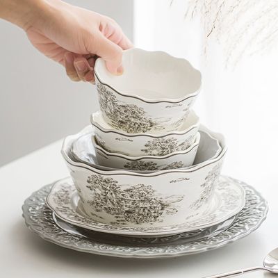 Plant Pattern Dinnerware Sets Luxury Porcelain Dinner Set For 12 People In Europe Style