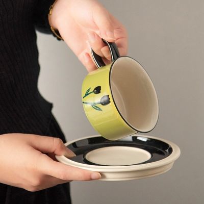 Stocked Ceramic Coffee Cup 250ml Porcelain Flower Cup Set 8.45oz Italian Cappuccino Cups