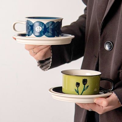 Stocked Ceramic Coffee Cup 250ml Porcelain Flower Cup Set 8.45oz Italian Cappuccino Cups