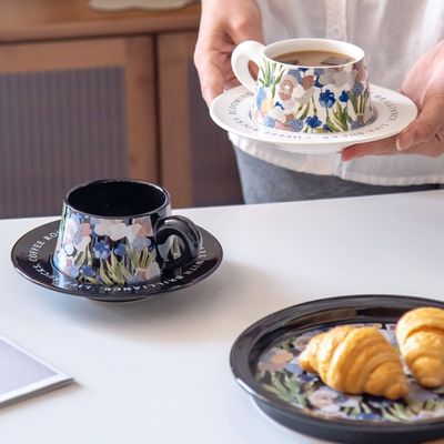 European Style Ceramic Mugs And Saucers Set Of 6 250ml Capacity Beautiful Flower Design