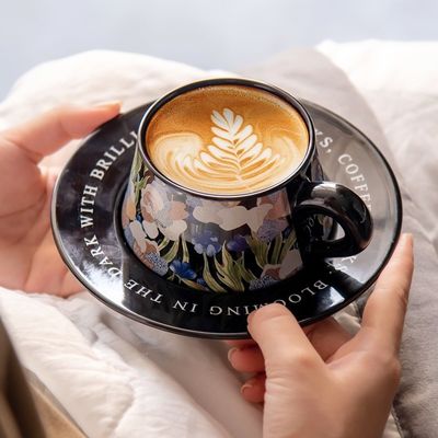 European Style Ceramic Mugs And Saucers Set Of 6 250ml Capacity Beautiful Flower Design