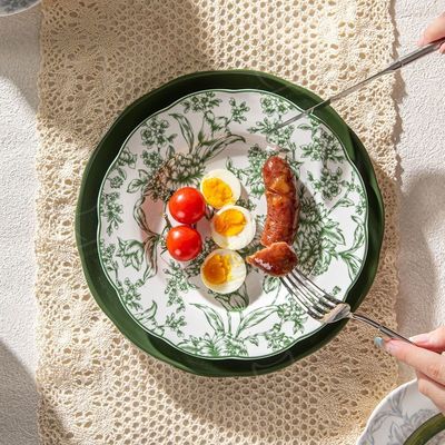 Kitchen Tabletop Under Glazed Technique Porcelain Tableware Set With Diatom Placemats