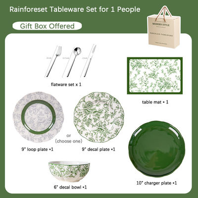 Kitchen Tabletop Under Glazed Technique Porcelain Tableware Set With Diatom Placemats