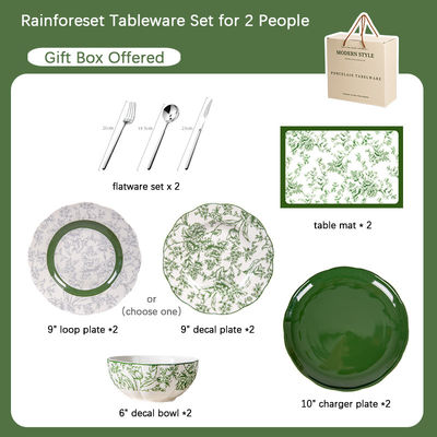 Couple Ceramic Dinnerware Set Perfect Valentine'S Present With Plant Pattern