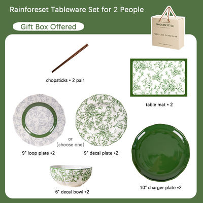Couple Ceramic Dinnerware Set Perfect Valentine'S Present With Plant Pattern
