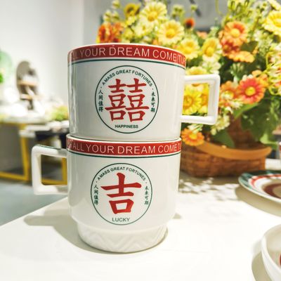Chinese Year Ceramic Tea Gift Set Flower Porcelain Coffee Cup And Saucer Set With Gift Box