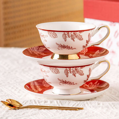 Chinese Year Ceramic Tea Gift Set Flower Porcelain Coffee Cup And Saucer Set With Gift Box