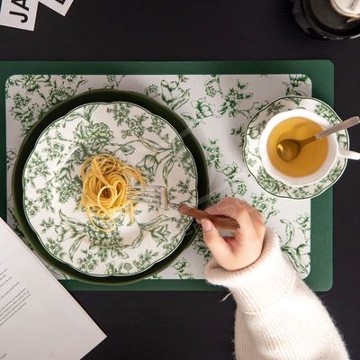 Sustainable Dinnerware Sets For 4 People Anti-Slip Placemat Included Floral Plant Green