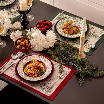 Sustainable Dinnerware Sets For 4 People Anti-Slip Placemat Included Floral Plant Green