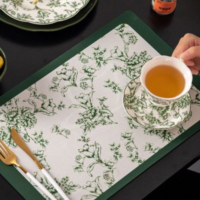 Sustainable Dinnerware Sets For 4 People Anti-Slip Placemat Included Floral Plant Green