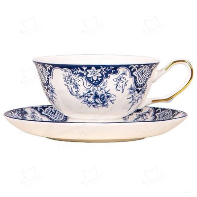 Stunning Blue And White Porcelain Tea Cup And Saucers 200ml Volume For Business Gifts