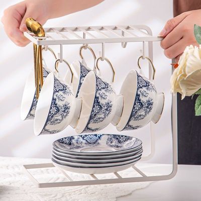Stunning Blue And White Porcelain Tea Cup And Saucers 200ml Volume For Business Gifts