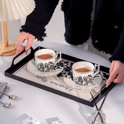 Ramadan Ceramic Tray With Gold Rim Handles Handpainted Eid Al Fitr Porcelain Plate