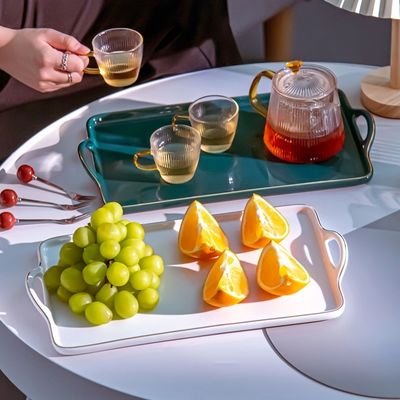 Ramadan Ceramic Tray With Gold Rim Handles Handpainted Eid Al Fitr Porcelain Plate