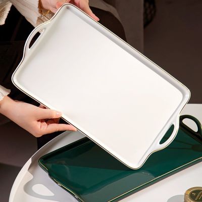 Ramadan Ceramic Tray With Gold Rim Handles Handpainted Eid Al Fitr Porcelain Plate