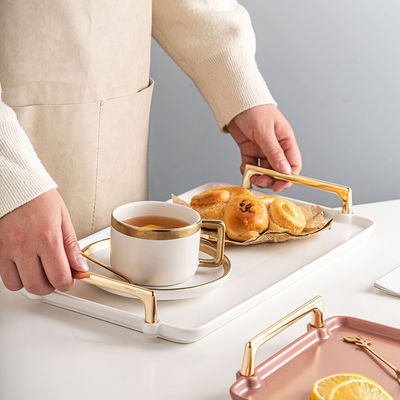 Ramadan Ceramic Tray With Gold Rim Handles Handpainted Eid Al Fitr Porcelain Plate