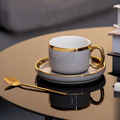 Ceramic Cappuccino Tea Cups Saucers Set With Spoon In Chaozhou Porcelain