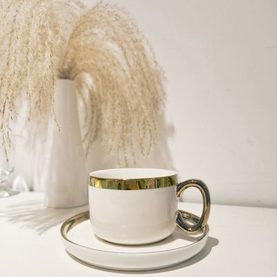 Ceramic Cappuccino Tea Cups Saucers Set With Spoon In Chaozhou Porcelain