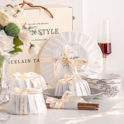 Modern 4 Porcelain Dinner Set Soup Plate Bowl Dish Cup Gift Sets For Moms Day