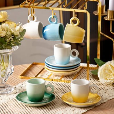 90ml Porcelain Coffee Cups And Saucers Set Of 6 For Luxury Espresso Coffee Custom Logo Plate