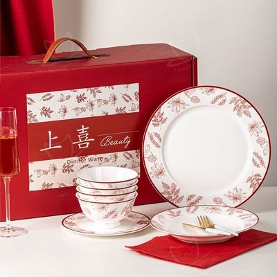 OEM And ODM  Red Glaze Christmas Dinnerware Set Ceramic Bowl Porcelain Plate For Presents Occasion