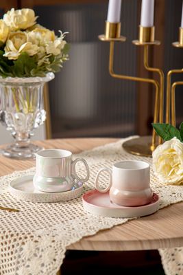 90ml Porcelain Coffee Cups And Saucers Set Of 6 For Luxury Espresso Coffee Custom Logo Plate