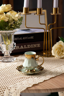 90ml Volume Luxury Ceramic Cup Saucer Set Coffee And Tea 6 Pcs Retro Design Style
