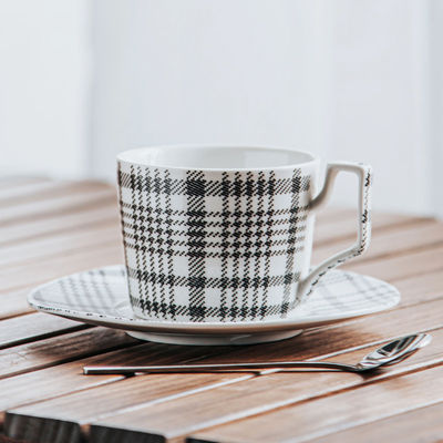 Nordic Style Ceramic Cappuccino Cup And Saucer Set 200ml / 6.7oz With Spots Decoration