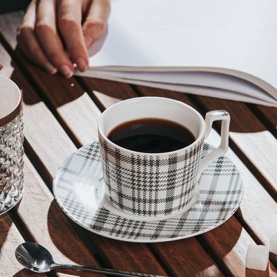 Nordic Style Ceramic Cappuccino Cup And Saucer Set 200ml / 6.7oz With Spots Decoration