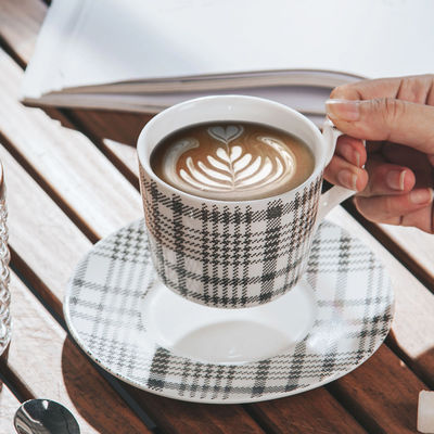 Nordic Style Ceramic Cappuccino Cup And Saucer Set 200ml / 6.7oz With Spots Decoration