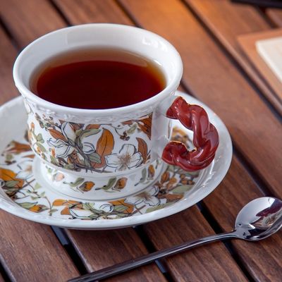 Flower Design Ceramic Mug Cup In Gift Box And Saucer For Teachers Day Christian Gifts