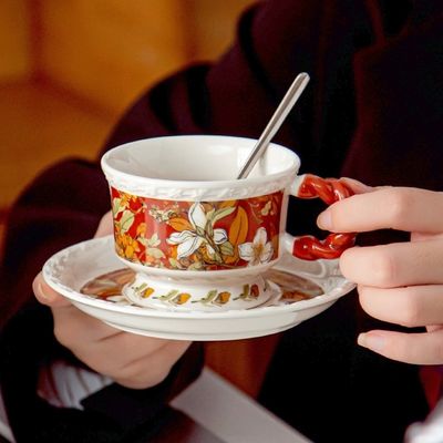 Flower Design Ceramic Mug Cup In Gift Box And Saucer For Teachers Day Christian Gifts