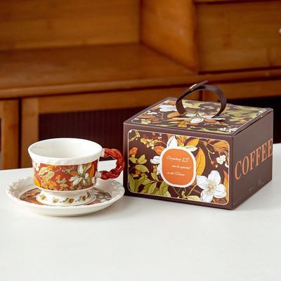 Flower Design Ceramic Mug Cup In Gift Box And Saucer For Teachers Day Christian Gifts