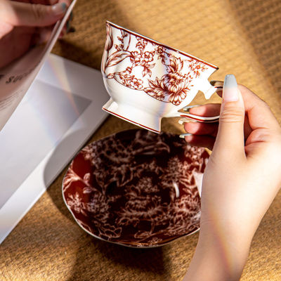 Red Ceramic Cup Saucer Set 200ml For Hot Drinks At Party Occasions