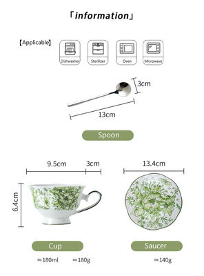 Porcelain Tea Cup And Saucer Set With Spoon French Vintage Floral Design 200ml Capacity