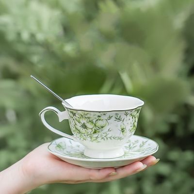 French Vintage Floral Porcelain Coffee Cups And Saucers Food Grade With Spoon