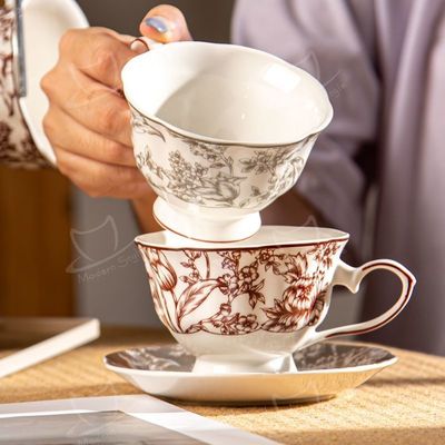 Luxury Party Elegant Red Porcelain Ceramic Coffee Cup With Saucer 6.7oz