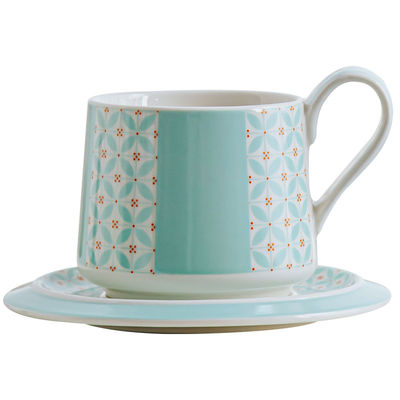 Simple Blue Ceramic Cup And Saucer Set For Cappuccino Or Tea In Europe Design