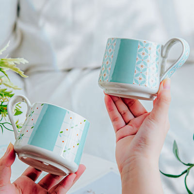 Simple Blue Ceramic Cup And Saucer Set For Cappuccino Or Tea In Europe Design