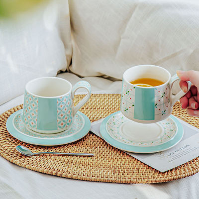 Simple Blue Ceramic Cup And Saucer Set For Cappuccino Or Tea In Europe Design