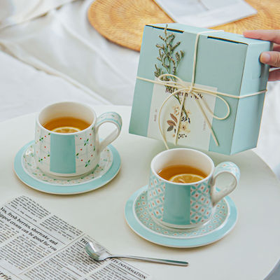 Simple Blue Ceramic Cup And Saucer Set For Cappuccino Or Tea In Europe Design