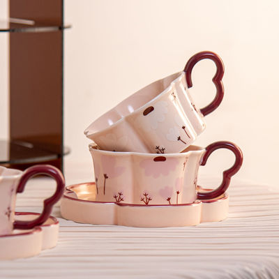210ml Volume Fresh Style Exquisite Flower Shaped Cups And Saucers For End Coffee
