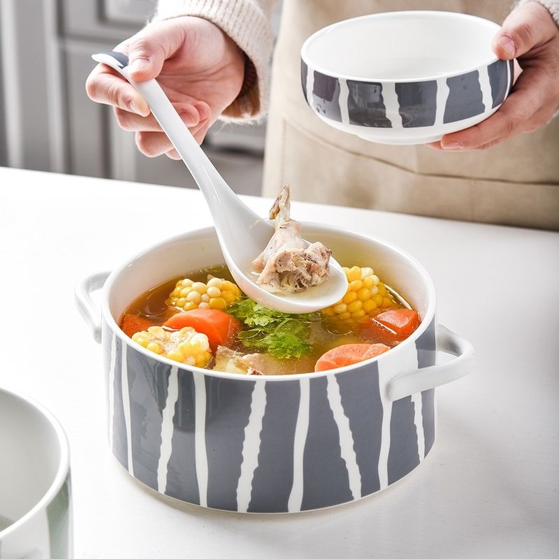 Business Gifts Modern Customized Ceramic Ramen Bowl Set With Handles Blue And Green