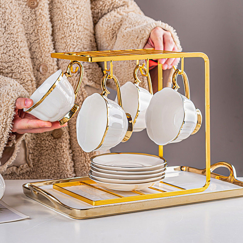 Stylish Luxury Gold Rim Coffee Cup Set Ceramic Tea Cup Coffee Mug And Saucer