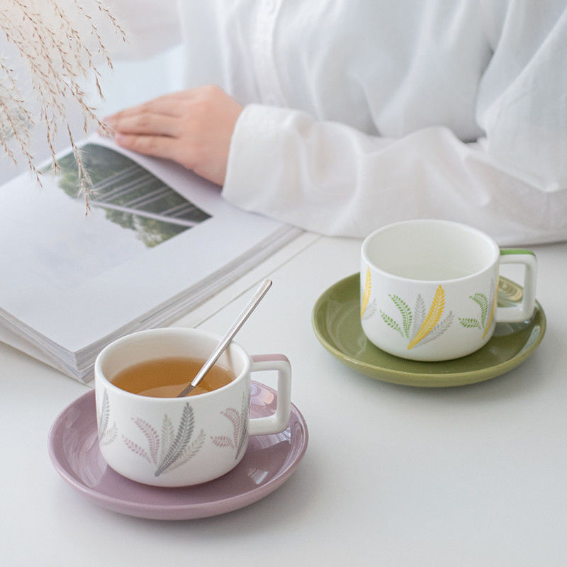 Custom Ceramic Coffee Cup And Saucer With Decal Nordic Design Style for Business Gifts