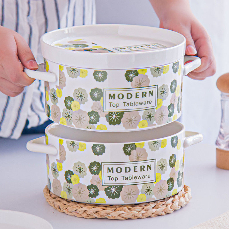 60 oz Ceramic Soup Noodle Ramen Pot With Lid Ideal for Parties Ceramic Type Porcelain